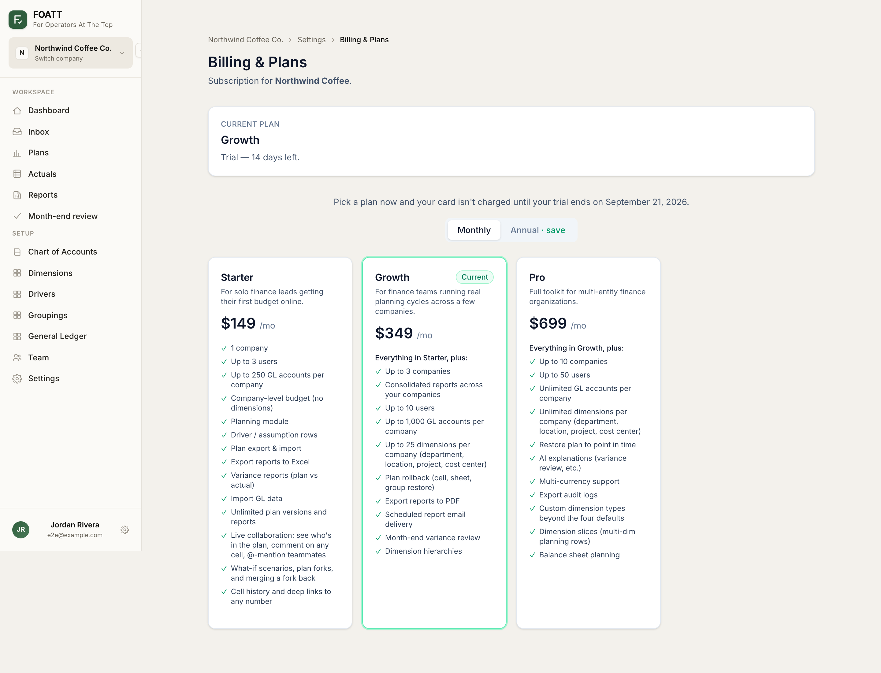 The Billing & Plans page