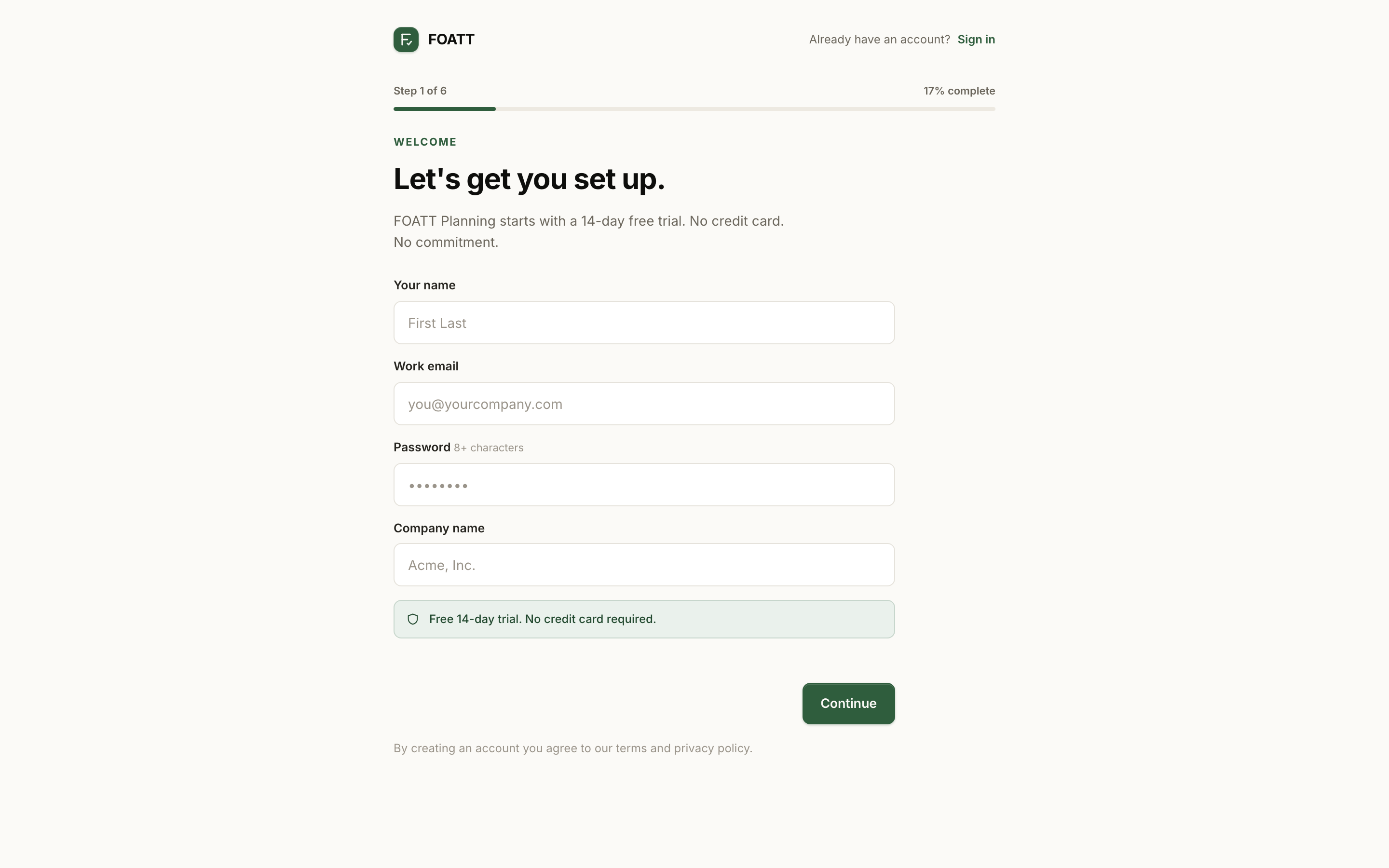 Step 1 of the sign-up wizard