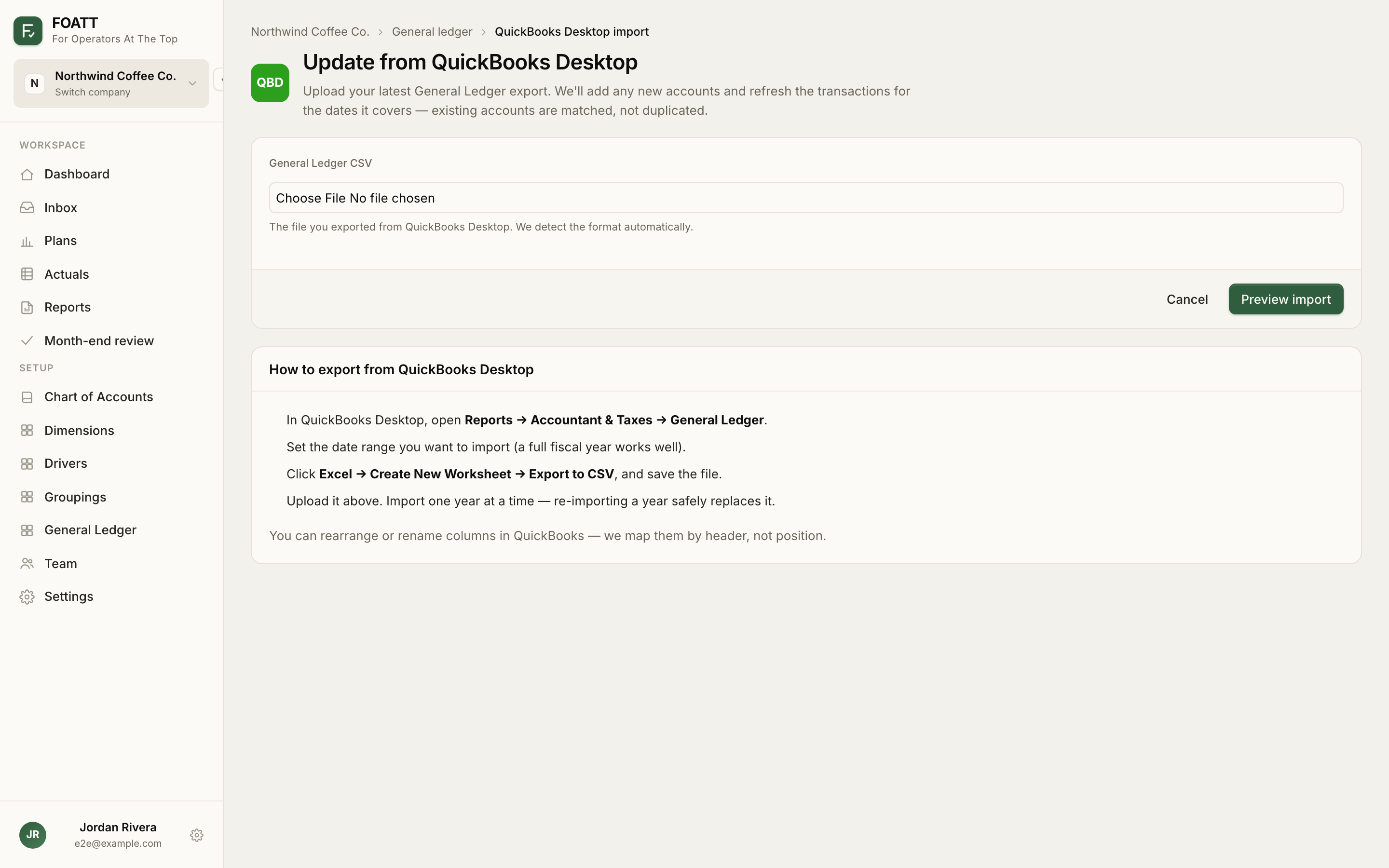 The QuickBooks Desktop import page