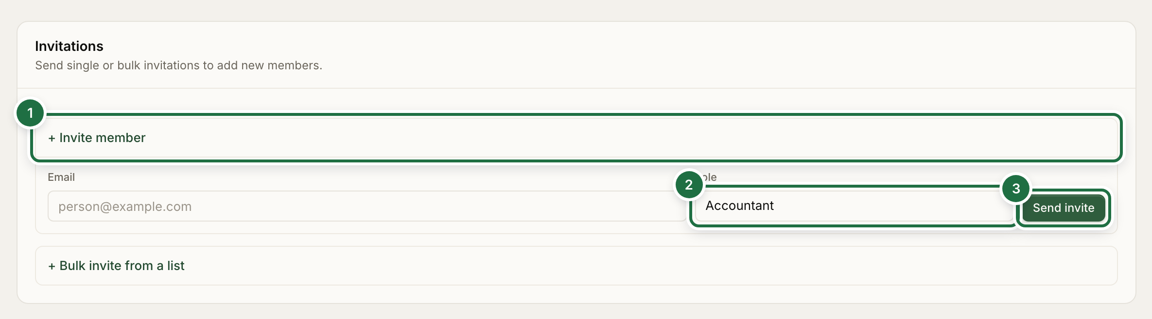 The invite form on the Team page