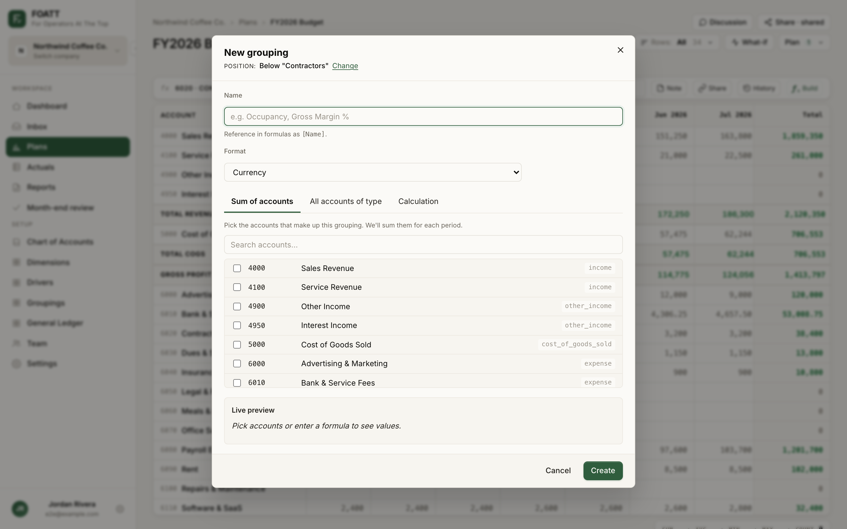 The grouping modal