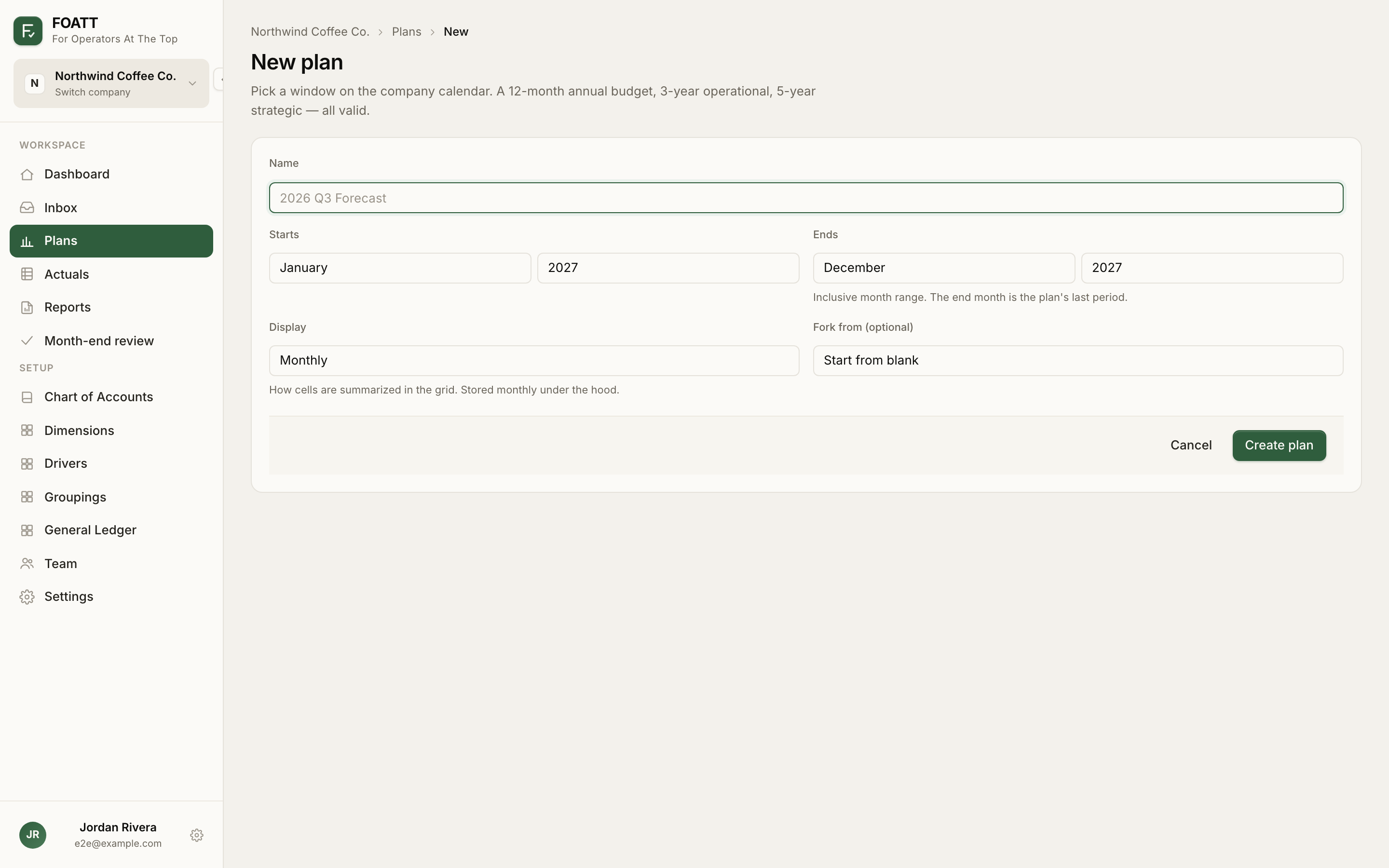 The New plan form