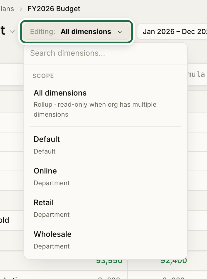 The Editing scope dropdown