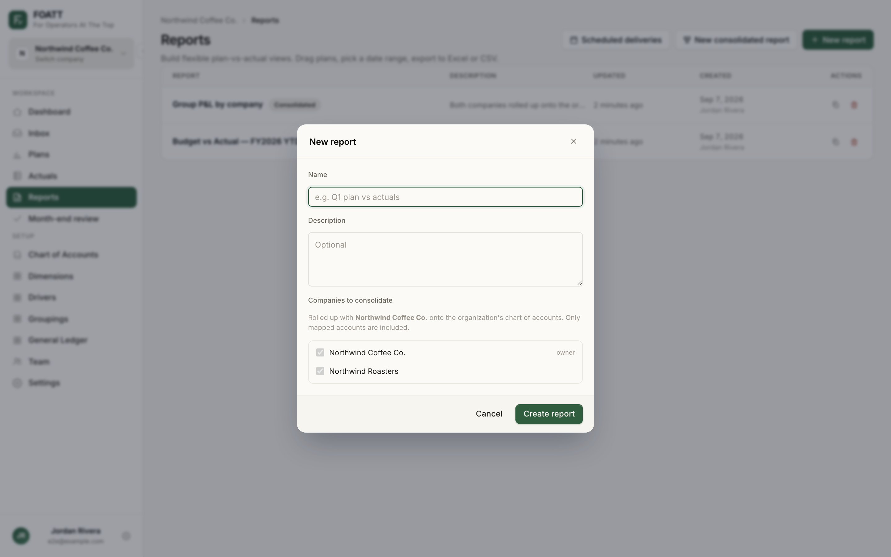 The New report dialog