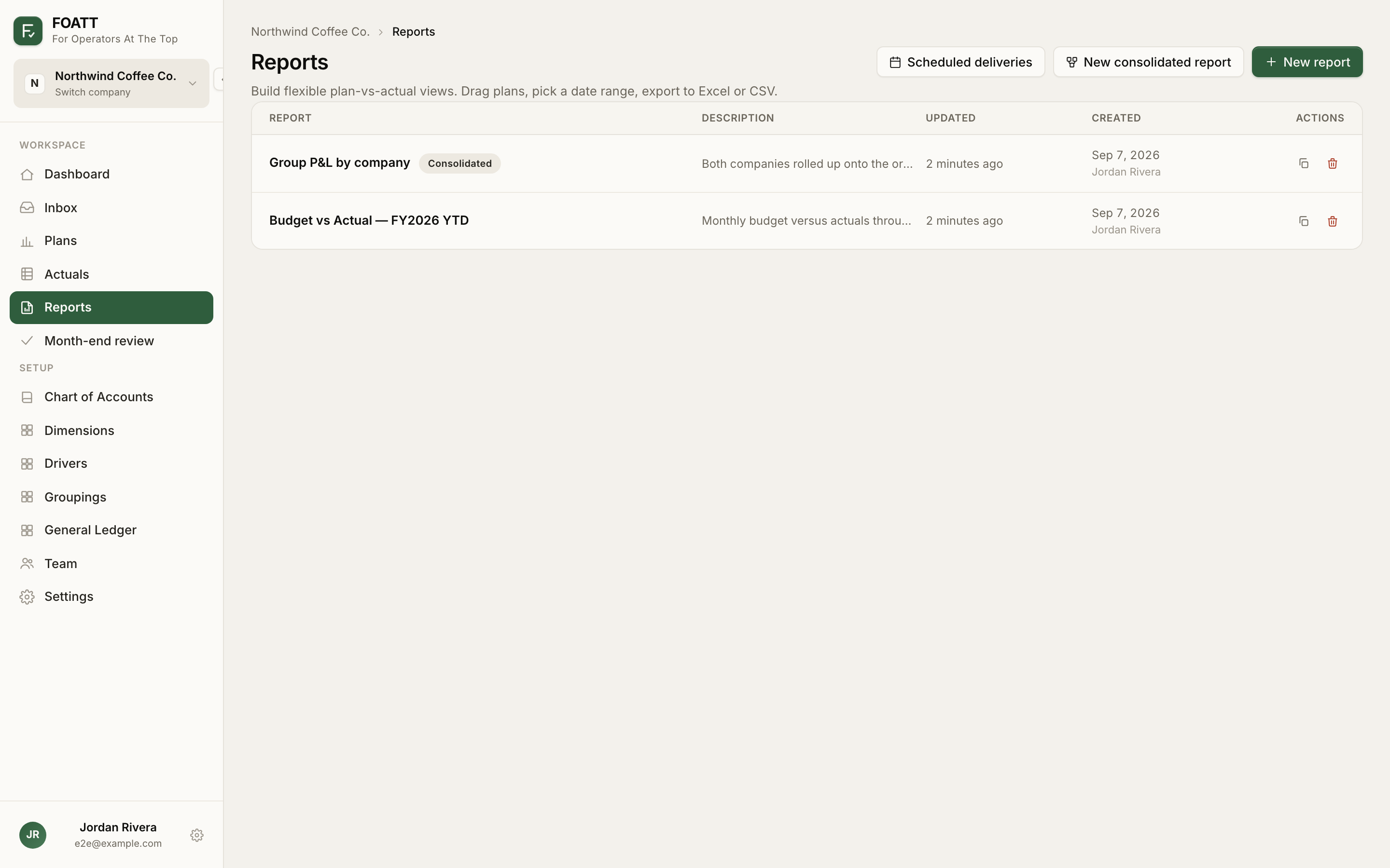 The Reports page